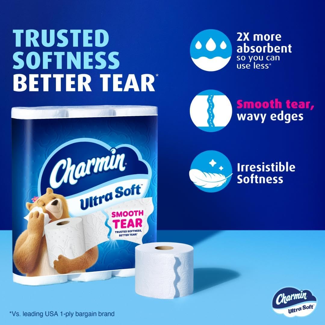 Charmin Ultra Soft Toilet Paper 12 Mega XL Rolls, 336 Sheets Per Roll (Packaging May Vary)